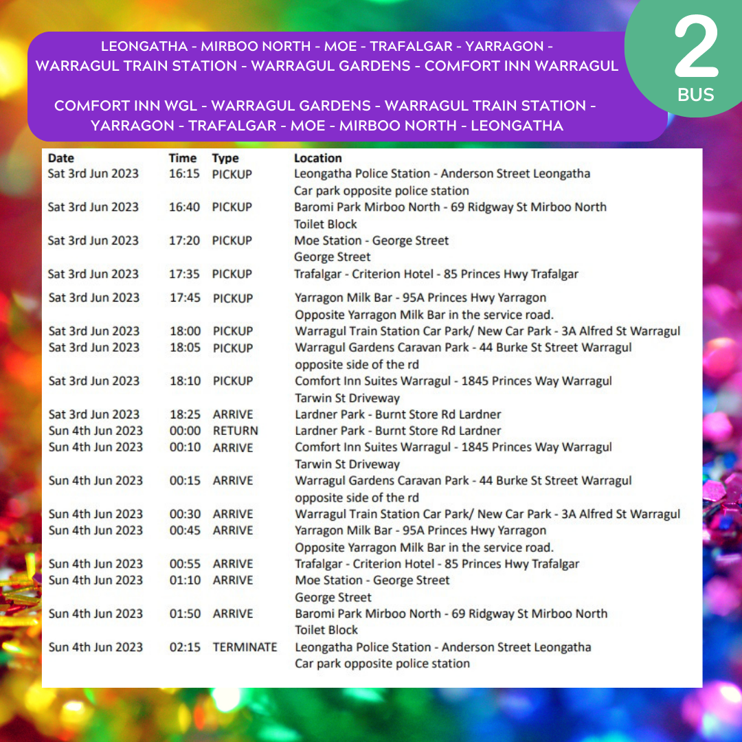 LEONGATHA - LARDNER TIMETABLE